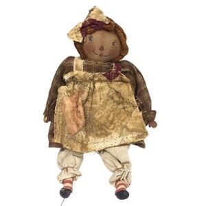 Vintage Handmade Collectible Primitive Folk Art Raggedy Ann Rustic 11" Rag Doll